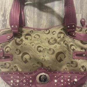 Guess Gold and Purple Shoulder Bag